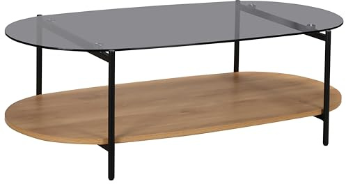 Mesa de centro moderna, ovalada, 120 cm, de cristal, madera clara