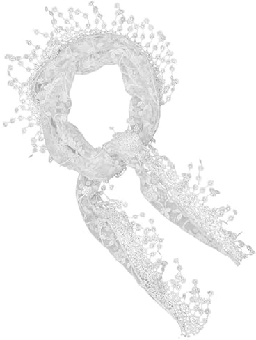 CBMZHF Floral Lace Wedding Veil Scarf - Embroidered Silk Gauze Bridal Church Head Cover with Tassel Fringe, 130x40cm Sheer Triangle Wrap