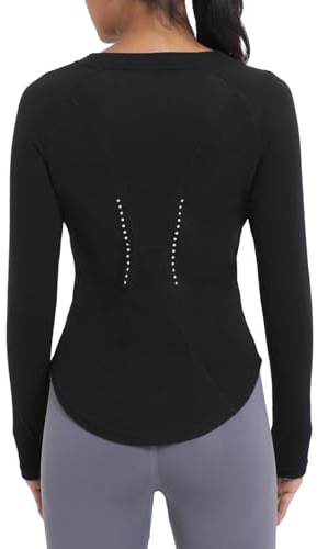 SURFEASY Thermo Oberteil Damen Langarm Herbst Winter Thermoshirts mit Rückenteil Sportshirt mit Daumenlöche S-XXXL (Schwarz, M)