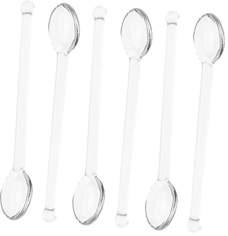 WEKADRIN 6pcs Transparent Glass Stirring Spoons for Tea Coffee Cocktails Clear Cocktail Spoons for Home Party Bar Mixing and Dessert Serving
