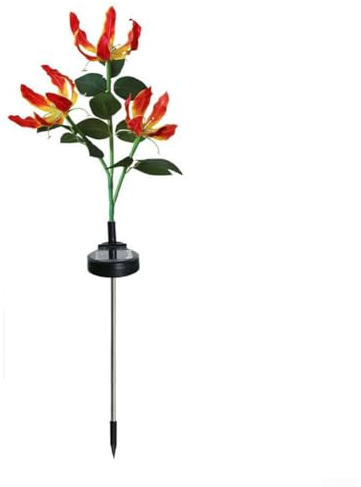 SageFurned Luci da giardino a energia solare Fiamma Giglio Fiore Lanterna Esterna Palo LED Illuminazione Paesaggio per Prato Percorso Cortile Patio Decorativo Terra Piantare Cortile Lampada con