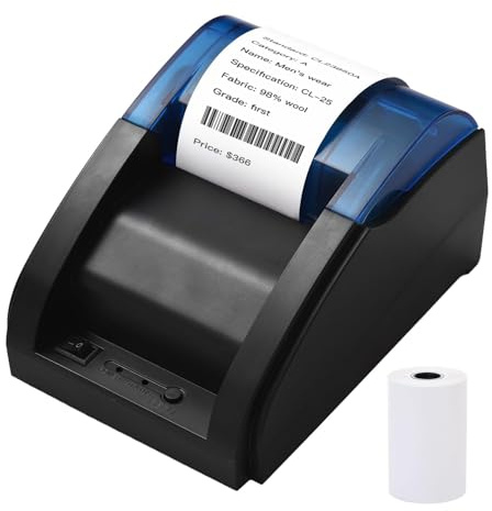 Walfront 58 mm Bondrucker Bluetooth + USB, Tragbarer Desktop Thermodrucker, 203DPI 50 mm Belegdrucker, Autoschneider ESC/POS Multisprachler Thermal Printer fur Supermarkt Restaurant