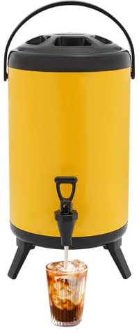 BAOCHADA 10 liter pumpkannor, termoskanna, kaffedispenser, isolerad dryckesdispenser i rostfritt stål, stor kapacitet, termos-dryckesdispenser, lämplig för festdrycker (gul)