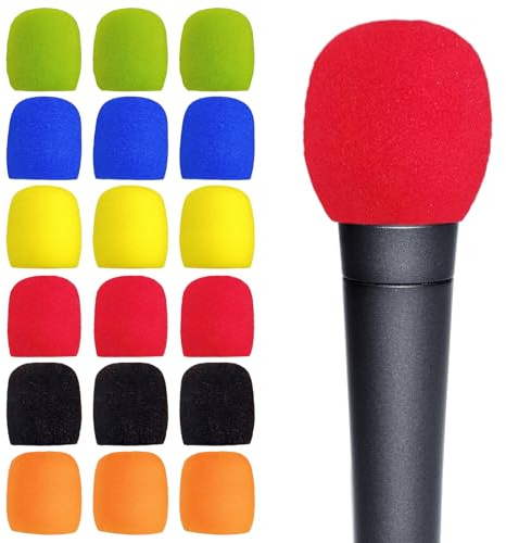 18 Pcs Microphone Cover, Reusable Microphone Foam Cover, Thick Colorful Washable Pop Filter Mic Covers for Most Handheld Microphones (6 Colors)