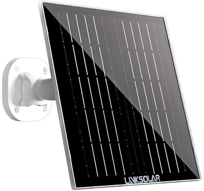 Panel solar LinkSolar de 5W para cámara Ring, Micro USB, DC y USB-C | Cargador Solar 6V para Cámara Exterior con Batería Recargable, IP65 Impermeable, Cable 3 m, Soporte 360° Ajustable