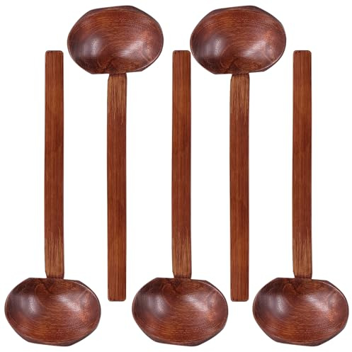 Cuchara de madera Lote de 5, mango largo estilo japonés para mezclar cocinar y servir, utensilios de cocina de madera natural para uso diario