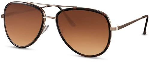 styleBREAKER Pilotglasögon, unisex, återvunna | Hybridflygarglasögon med dubbla steg | Glasögon havsplast UV400 | retrodesign | inkl. tygpåse och rengöringsduk, Ram sköldpadda guld/glas brun förlopp