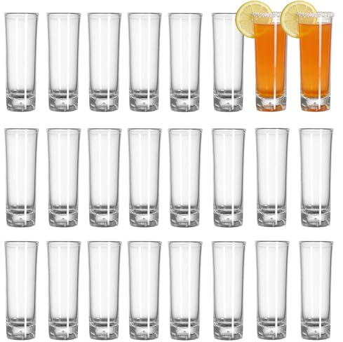 JUNANDHBAO 24 höga snapsglas, bottenanslagsglas, shotglas, glas shotglas, 4 x 10,2 cm, 60 ml litet vinglas-set, partytillbehör, glas, familjbar, för vodka, whisky, diskmaskinssäker