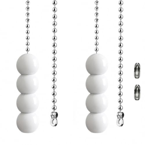 2 Sets Light Pull Cord With Bead Style Handle with 85-Centimeter Bead Cord | Metal Rust-Proof Pull Switch Chrome Light Pull Cord Handle for Bathroom Toilet Light Ceiling Light Fan Switch