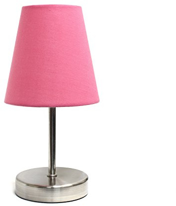 Simple Designs LT2013-PNK Mini Basic Sand Nickel Table Lamp with Fabric Shade, Pink