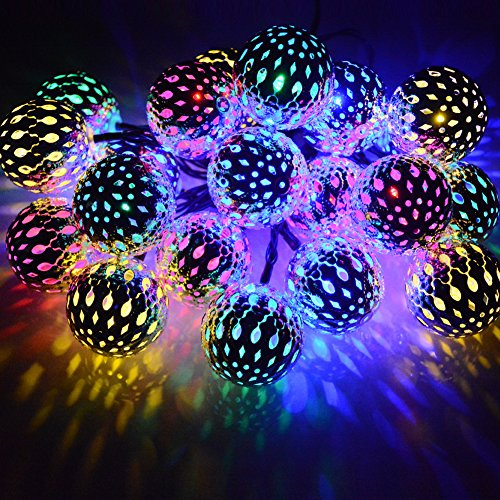 dephen - 15ft Outdoor String Lights 20LED Solar Christmas Lights Outdoor Waterproof Multicolor Moroccan String Lights for Patio Garden Party Festival Xmas Tree