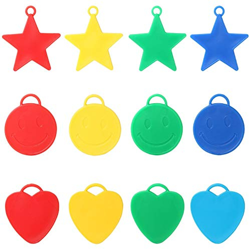TRIXES Helium Balloon Weights x 20 - Assorted Shapes and Colours Stars Hearts and Smiley Faces - Great for Birthday Parties and Celebrations