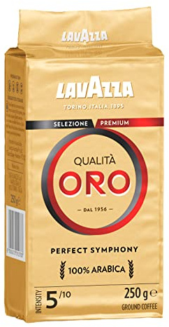 Lavazza, Qualità Oro, Ground Coffee, Ideal for Moka Pot, Filtered Coffee and French Press, with Aromatic Notes of Fruit and Flowers, 100% Arabica, Intensity 5/10, Medium Roast, 250g