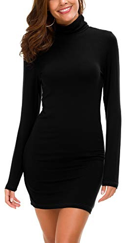 Mujeres Alto Cuello Manga Larga Elástico Mini Vestido Básico Sólido Sexy Fiesta Vestido