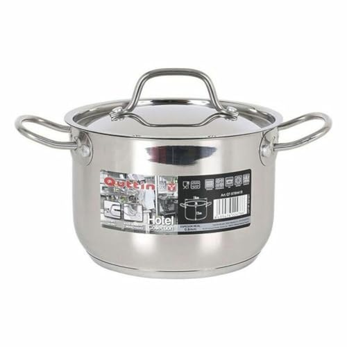 Quttin Hotel - Olla Profesional Induccion, Cocina y Horno, Tamaño Pequeño, Acero Inoxidable Antiadherente, Tapa Cristal y Asas, Diametro 24 cm 6.5 litros