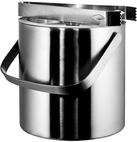 BUTLERS Eiseimer Edelstahl Silber 1,3 l - ON ICE - Doppelwandiger Eiskübel mit Zange | Eleganter Flaschenkühler für Weißwein, Champagner und Sekt