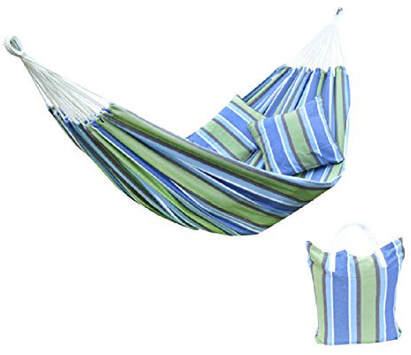 NANANA Hängematte Ultraleichte Reise Camping, Hängematte Camping Park Hängeliege Hängesitz mit Zwei Kissen, Belastbarkeit Bis 150 Kg, 240X160cm,Denimblue
