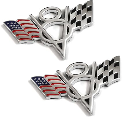 PTDecals 2 stücke Metall US Amerika Flagge V8 Racing F1 Emblem Abzeichen Aufkleber für Auto Auto Van Kotflügel Stoßstange Fenster Kofferraum Boot (Silber)