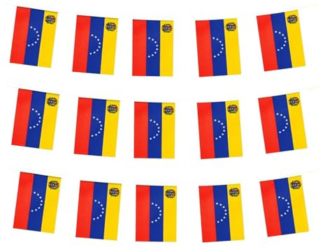 Bandera venezolana de Venezuela, pequeña cuerda de banderas de Venezuela, mini banderas venezolanas, se utiliza para fiestas, escuela, eventos deportivos, decoraciones patrióticas de festivales