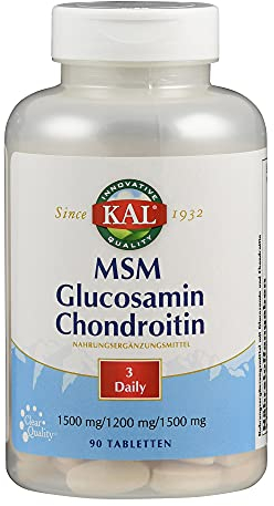 KAL MSM Glucosamin Chondroitin | 90 Tabletten | glutenfrei | laborgeprüft | Nahrungsergänzungsmittel mit Glucosamin, Chondroitin, MSM & Vitamin C | Bausteine für den Gelenkknorpel & Gelenke