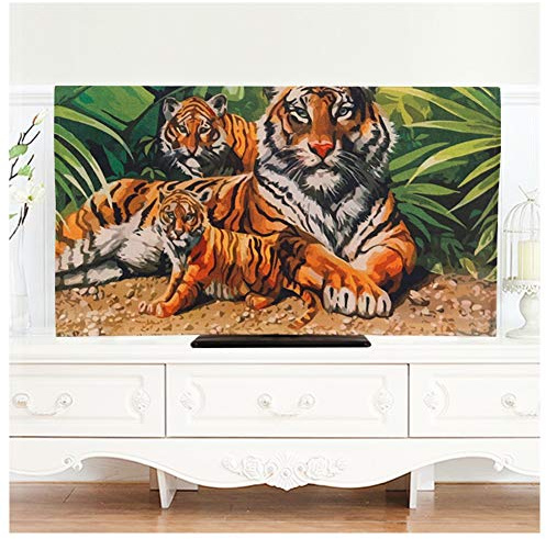 NANKAN 32-75 Inches TV Cover for Flat/Curved Screens Dust Resistant Television Screen Protector Polyester Fabric Cover for LED LCD Plasma, Colorful Painting Design (Color : Tiger, Size : 60in)