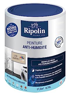 RIPOLIN - Peinture Anti-Humidité Intérieur - Haute Protection pour Murs Sujets aux Infiltrations d'Eau - Protège des Moisissures - Microporeuse & Lessivable - Satin - 0,75L - Lin