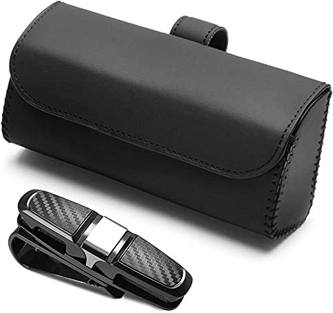 AIFUDA Brillen-Organizer-Box und Brillenhalter-Clip für Auto-Sonnenblende, Leder-Sonnenbrillen-Clip, Aufbewahrungsetui, Sonnenbrillen-Brillenhalterung mit Ticketkarten-Clip, passend für alle
