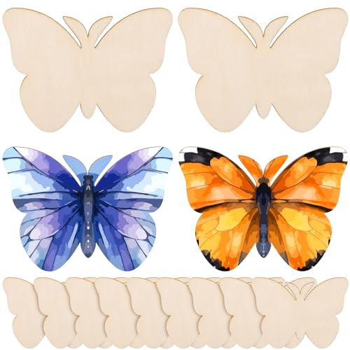 BESPORTBLE Holzscheiben Basteln Bemalen 40 Stücke Holz Blanko Schmetterlinge Holzplättchen DIY Handwerk Material Holz Scrapbooking Scheiben Holzverzierungen Dekoration