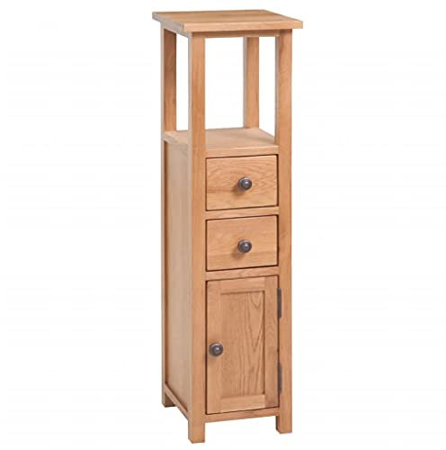 TEWTX7 Eckschrank mit 2 laufruhigen Schubladen und Ablagefach mit Tür, Standschrank, Buffetschrank, Landhaus Kommode Schrank, Aufbewahrung Garderoben für Flur Schlafzimmer Wohnzimmer, Massive Eiche