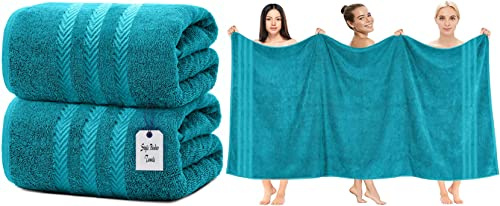 2 x superjumbo badlakan (100 x 200 cm) premium 100 % egyptisk bomull extra stort badlakan handduksset mycket absorberande och snabbtorkande handdukar av hotellkvalitet (turkos)