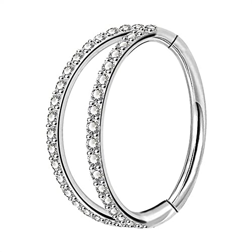 OUFER Body Piercing Helix Earring Hoop Double Line Clear CZ Paved Septum Ring Cartilage Earrings 16G 316L Stainless Steel Daith Earring Helix Piercing Jewellery