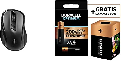 Rapoo M500 Silent kabellose Multi-Mode Maus (Bluetooth 3.0, 4.0, 2.4 GHz Wireless via USB) + Duracell NEU Optimum AA Mignon Alkaline-Batterien
