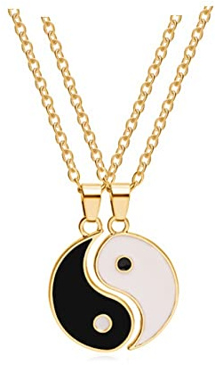 Gilieyer Freundschaftsketten mit Yin Yang Anhänger, Yinyang Bff Paar Anhänger Halskette Kette Personalisierbar Passende Puzzle Diagramme Beste Freund Halsketten Geschenke für Herren (Gold)
