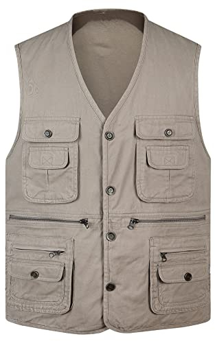 Oralidera Anglerweste Arbeitsweste Herren Sommer Outdoorweste mit Taschen Funktionsweste Ärmellos Wanderweste Jagdwesten mit Druckknopf, Beige, 3XL