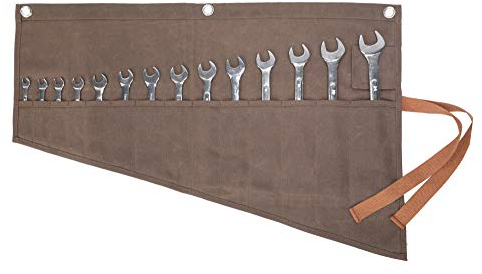 Rolltasche für Schraubenschlüssel und Werkzeuge, 16OZ gewachstes Segeltuch, abriebfester Werkzeugrollen Organisator - mit 14 Fächern - Grau