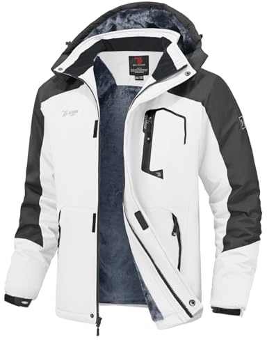 YSENTO Mens Waterproof Ski Winter Jacket Outdoor Warm Windproof Fleece Coats with Hood(White,L)