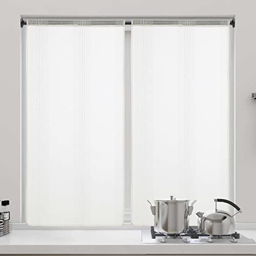 DALINA Textil - Cortina Cocina translúcida 60x120cm, Visillo para Cocina, Comedor, Marco de Puerta 2 Pieza Tejido Gasa Finas Diseño Milrayas 60x120cm Blanco