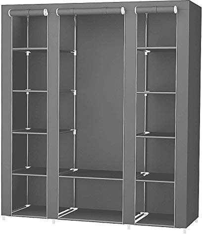 YIMING - Armario para dormitorio de adulto con tres puertas, armario de almacenamiento plegable y portátil, armario de tela no tejida, armario de ropa con barra (gris, 134×43×172 cm)