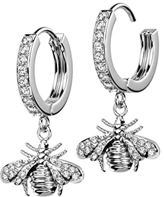 beyoutifulthings 1 Paar Damen Creolen Ohr-Hänger Anhänger Biene Pavé Zirkonia Clear Ohr-ringe Ohr-stecker Ohringe Silber Gold