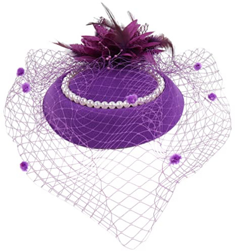 PRETYZOOM Fascinator Hut für Frauen Tea Party Fascinator Hochzeit Braut Vintage Hut Stirnband Bankett für Frauen (Lila)