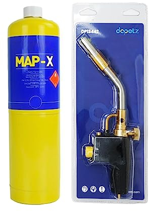 Dapetz ® Mapp Pro - Linterna de gas y 1 cartucho de gas para soldadura, soldadura, descongelación, tratamiento térmico, mecánicos, quemador de chorro, cilindro de botella amarilla para soplete