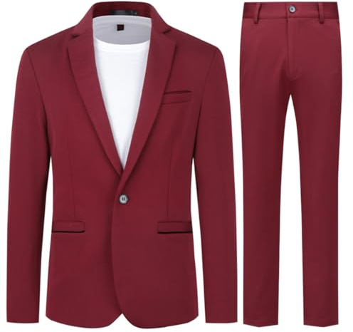 Allthemen Traje de Hombre de 2 Piezas Traje Ajustado Traje de Boda de Negocios con un botón Vino Tinto XL