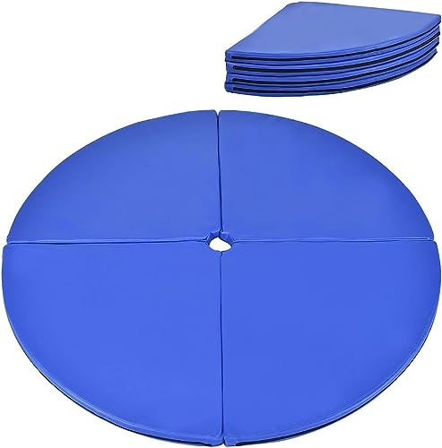 GYMAX Stangentanz Schutzmatte Φ150 cm, Pole Dance Matte 5 cm Stärke, faltbare Sicherheitsmatte mit Klettverschluss, tragbare Fitness Matte, Stoßdämpfende Sicherheitsmatte (Blau)