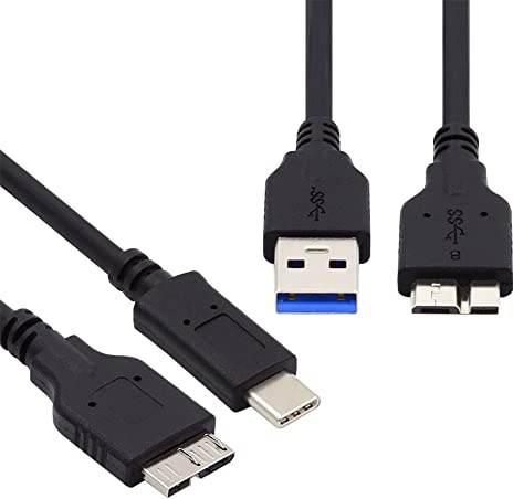 cablecc Lot de 2 câbles USB 3.1 USB-C type C vers Micro 3.0 et USB 3.0 type A mâle vers Micro 3.0 B mâle disque SSD câble de données 15 cm