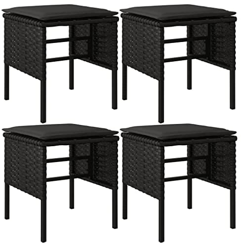 vidaXL 4X Gartenhocker mit Kissen Fußhocker Sitzhocker Beistellhocker Hocker Fußschemel Ottomane Gartenmöbel Garten Terrasse Schwarz Poly Rattan