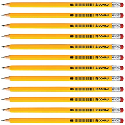 OFFICER PRODUCTS DONAU 7386001PL-99 Bleistift Holz: 12 HB Bleistifte mit Radiergummi / 12 Stück / 12er Pack/Ungiftig/Farbe: Gelb