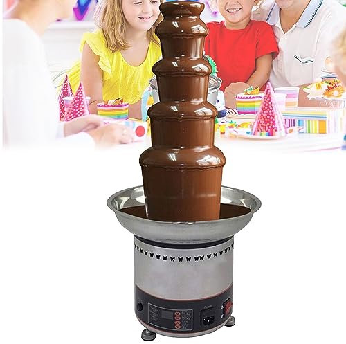 Machine de fontaine de chocolat électrique, 5/6 niveaux de sauce en acier inoxydable commercial Grand ensembles de fondue pour l'équipement de buffet de mariage de fête, 0 ℃ ~ 150 ℃ Réglable ,5Tier