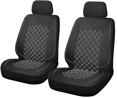 Set Coprisedili Auto Universali Anteriori 2 Pezzi, Fianchi elasticizzati, Tessuto Antiscivolo Trapuntato in Poliestere, Lavabile (Nero-Grigio) - Alta Qualità - OFFICINE MILANO