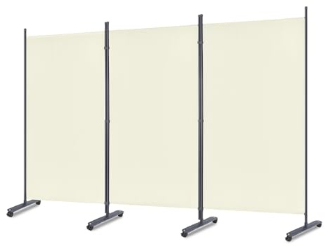 JOIEYOU Paravent utomhus insynsskydd skiljevägg 3 delar 275 x 185 cm, rumsavskiljare med hjul, platta fötter, anti-UV utomhus, väderbeständig rumsavdelare för trädgård för kontor, balkong, beige