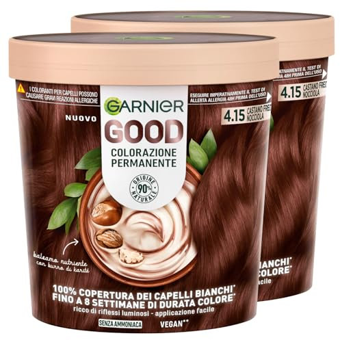 Garnier Good Haarfarbe Braun Ohne Ammoniak Dauerhaft Bis Zu 8 Wochen Leuchtende Farbe Deckt 100% Der Grauen Haare Ab Vegane Formel 4.15 Kühles Kastanienbraun - 2 Packungen